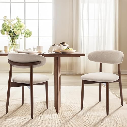 Miniatura 8 de COLAMY Juego de 6 sillas de comedor de madera, silla de comedor tapizada en tela moderna, sillas laterales de cocina de granja con reposapiés, beige