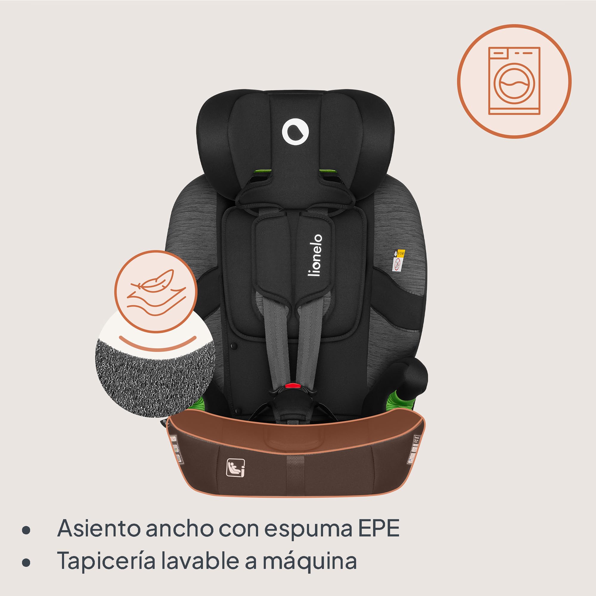 LIONELO BILLY I-SIZE Silla de Coche para Bebé, 76-150 cm De aprox. 15 meses a 12 años, Fijación ISOFIX o Cinturón de Seguridad, Reposacabezas Ajustable, Protección Lateral Norma R129.