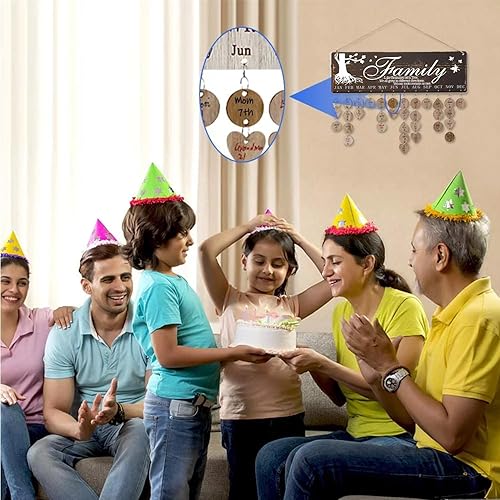 Miniatura 2 de Calendario de cumpleaños familiar, calendario de cumpleaños para colgar en la pared (16 x 5 pulgadas), calendario de madera DIY recordatorio de