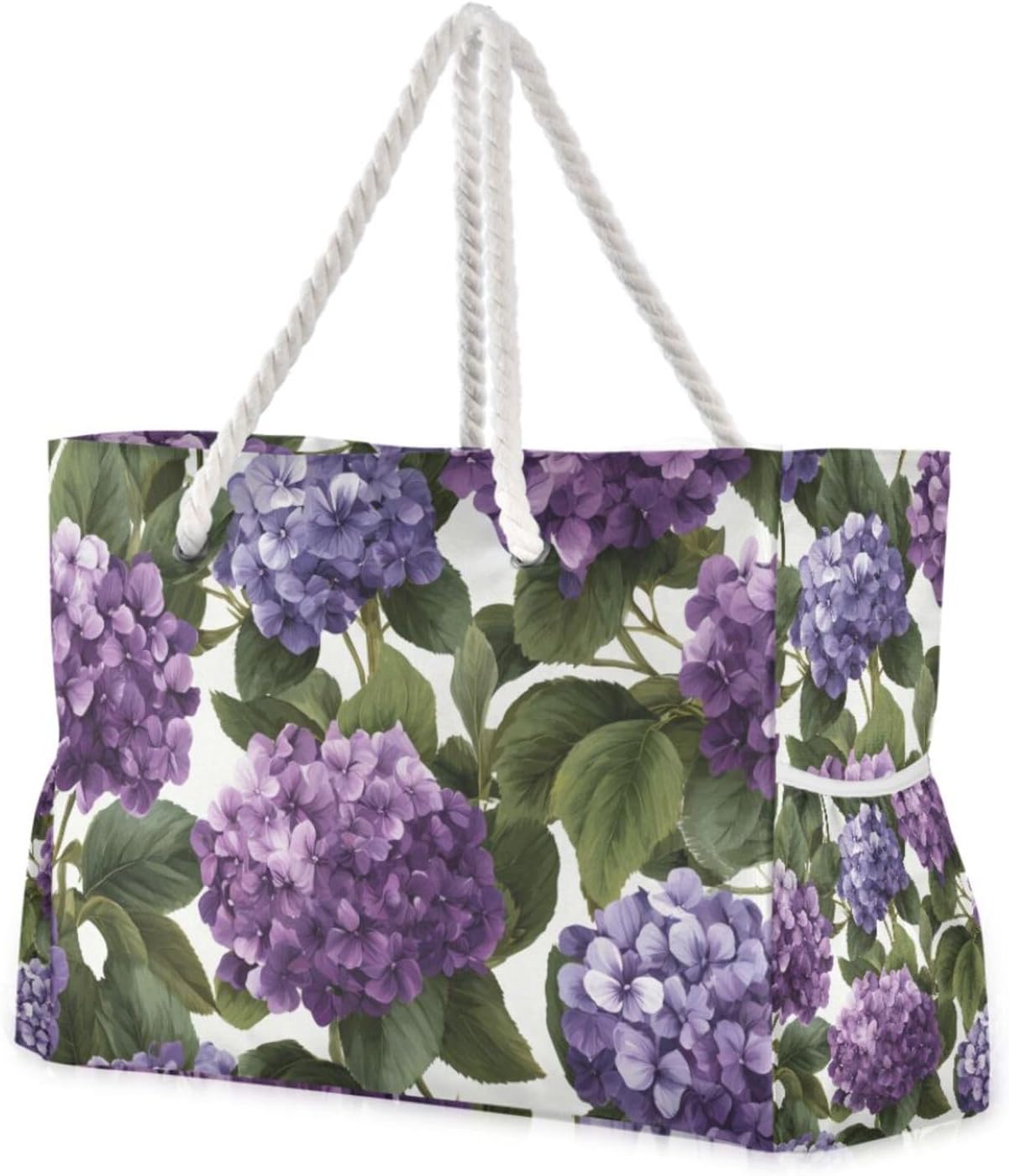 OTVEE Pattern with Purple Hydrangeas Beach Bags for Women Ladies Large Canvas Tote Shoulder Bag Waterproof Travel Bags for Gym Swim Pool Camping