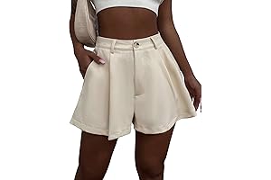 Verdusa Women's Elastic High Waist Pleated Wide Leg Cream Shorts