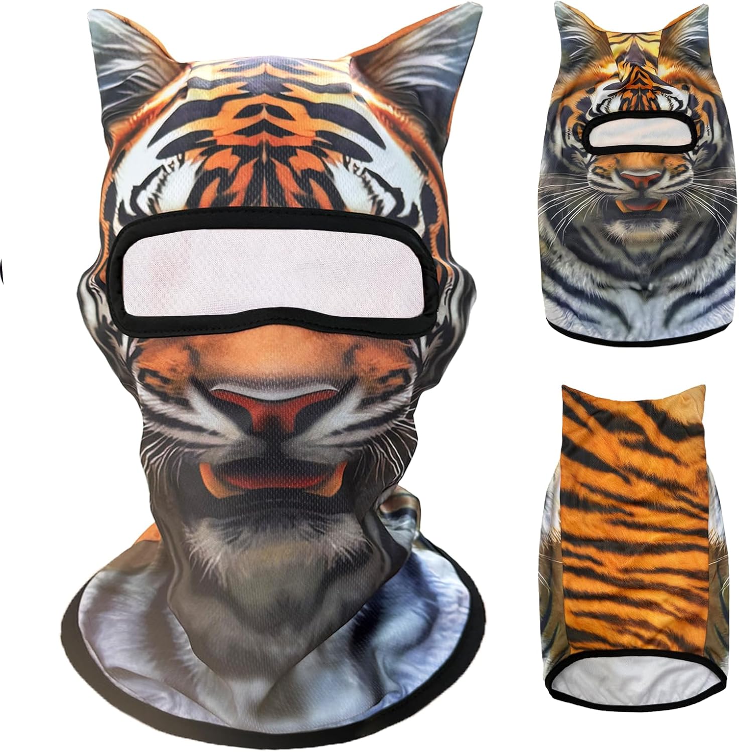 3D Tiger Animal Ski Balaclava Sheisty Face Mask with Ears for Music Festivals Raves Ski Christmas Halloween Party Outdoor Activities Orange