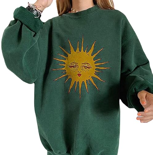 GAOJU Oversized Graphic Sweatshirt for Women Crewneck Long Sleeve Drop Shoulder Casual Pullover Sweatshirt Tops - X-Large - Green