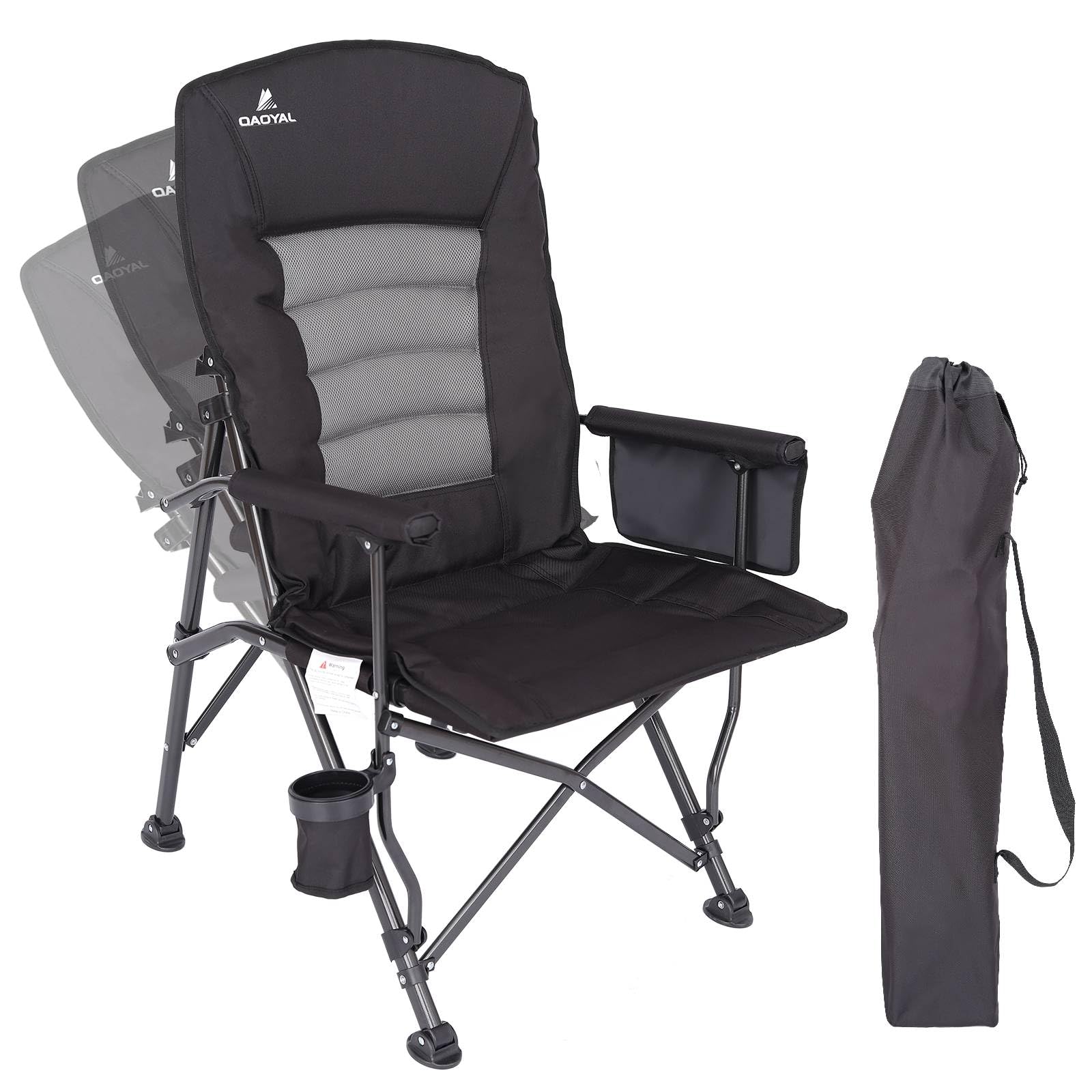 Camping Chairs for Adults, Adjustable Backrest Heavy Duty Oversized Folding Camping Chair Supports 350lbs for Outside with Cup Holder&Side Pocket,