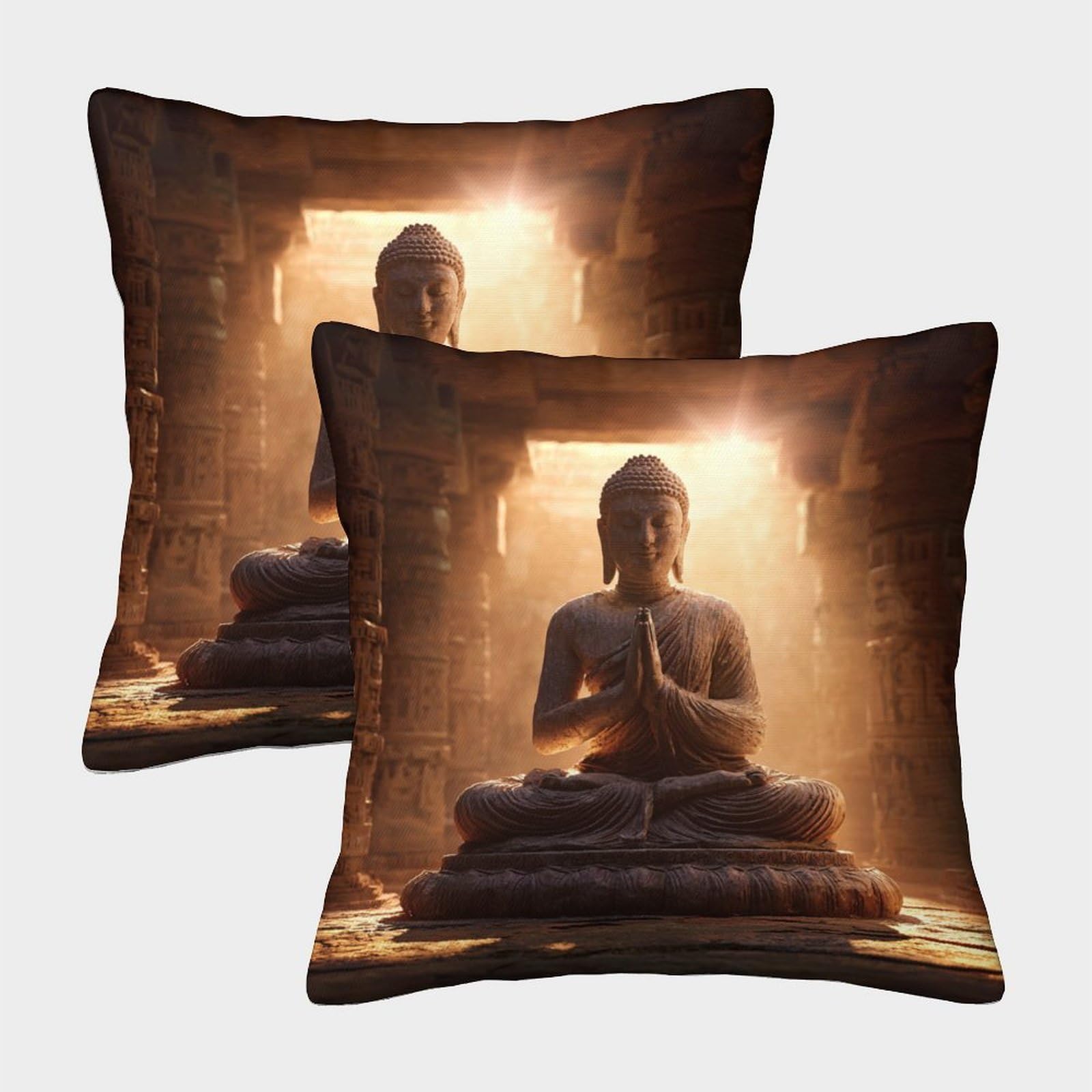 kaiyun 2 Pack Digital Printing 3D The Buddha Statue Assumes The Lotus Position Theme Square Cushion Cover 50x50cm Suitable for Outdoor Home Bed Decoration Pattern