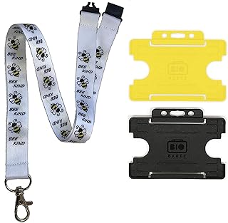 Bee Kind - Cordón para el cuello y soporte para tarjeta de identificación horizontal, color Tarjetero amarillo