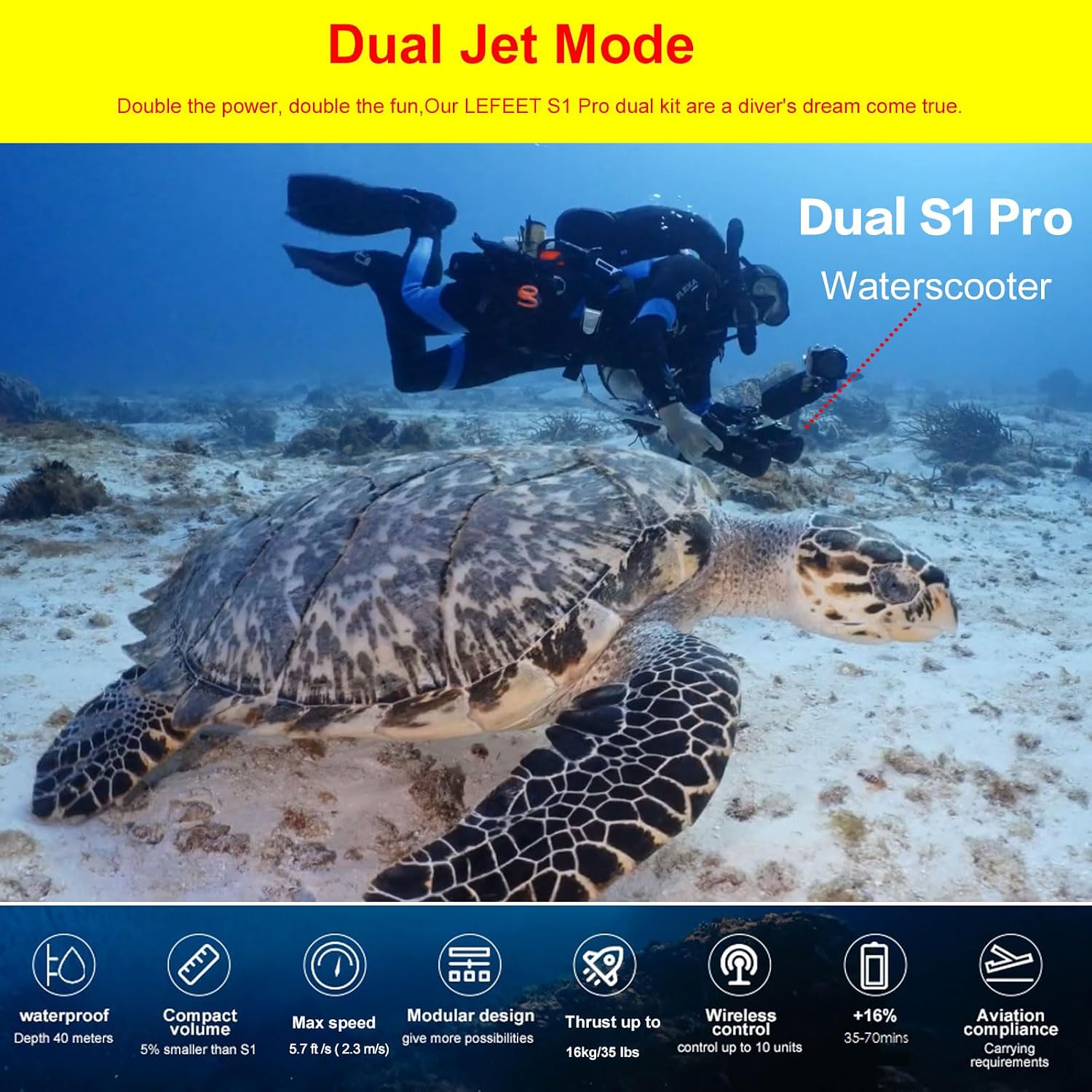 LEFEET S1 Professional Underwater Scooter with Dual Propeller for Sea Hunting Fishing,Scuba Diving,Snorkeling,Swimming,Underwater Exploration and Rescue，2 Set Waterscooters+Dual Rail Kit+Leg Strap