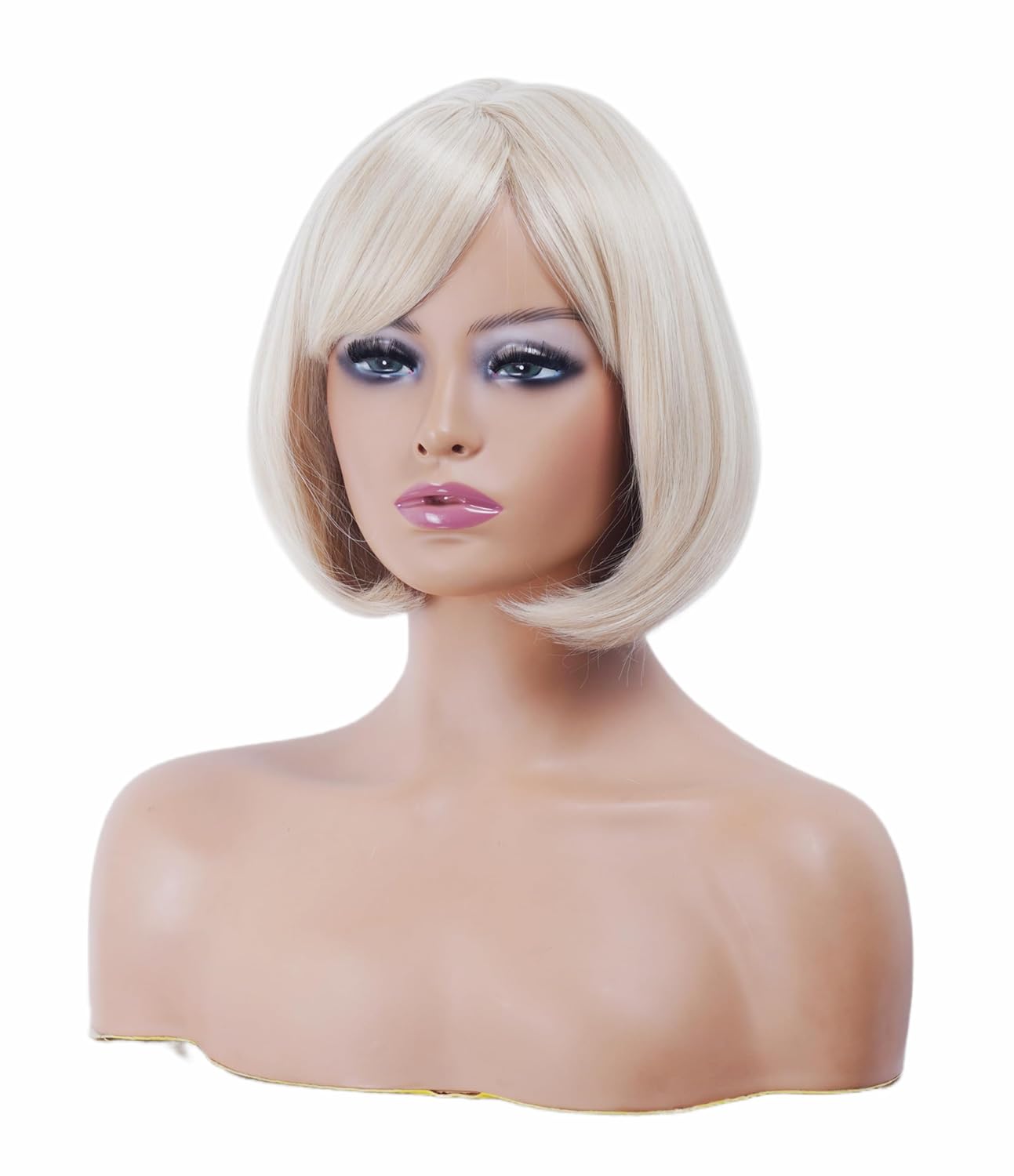14 Inches Light Blonde Wigs for Women Short Straight Bob Wig with Bangs Synthetic Hair for Daily Use,Cosplay, Halloween - Image 5