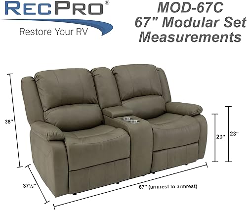 Miniatura 211 de RecPro Charles Collection sofá doble de 67 pulgadas con respaldo reclinable para caravana o cámper, mueble, sillón doble