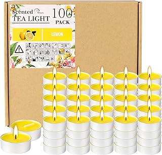 100 Pack Scented Tealight Candles 4 Hours, Lemon Aromatherapy Candles for Votive Home, Wedding Holiday and Emergency (Yellow)