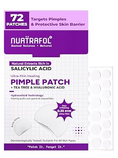 Ultra-Thin Hydrocolloid Pimple Patches – 72 Dots | with 2% Salicylic Acid, Tea Tree & Hyaluronic Acid | Waterproof Acne Spot Cover | Absorbs Pimple Overnight & Reduces Excess Oil | Suitable for All Skin Types - Amazon product rated Grade A