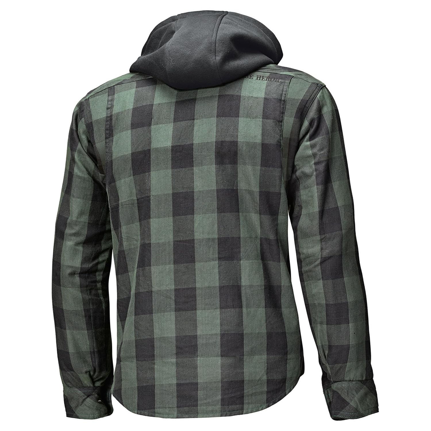 Held Lumberjack 2 - Motorrad Hemd mit Protektoren - CE zertifizierte Motorrad Jacke Herren EN 17092 - Flanell Material - Abnehmbare Kapuze - Soft-Protektoren Schulter&Ellbogen - Schw/grün, Größe L | CE-Protektoren