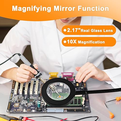 Miniatura 3 de Lupa 10X con luz y temporizador, lámpara de escritorio con aumento 2 en 1, 3 modos de color, 10 brillo regulable, lupa flexible de cuello de cisne