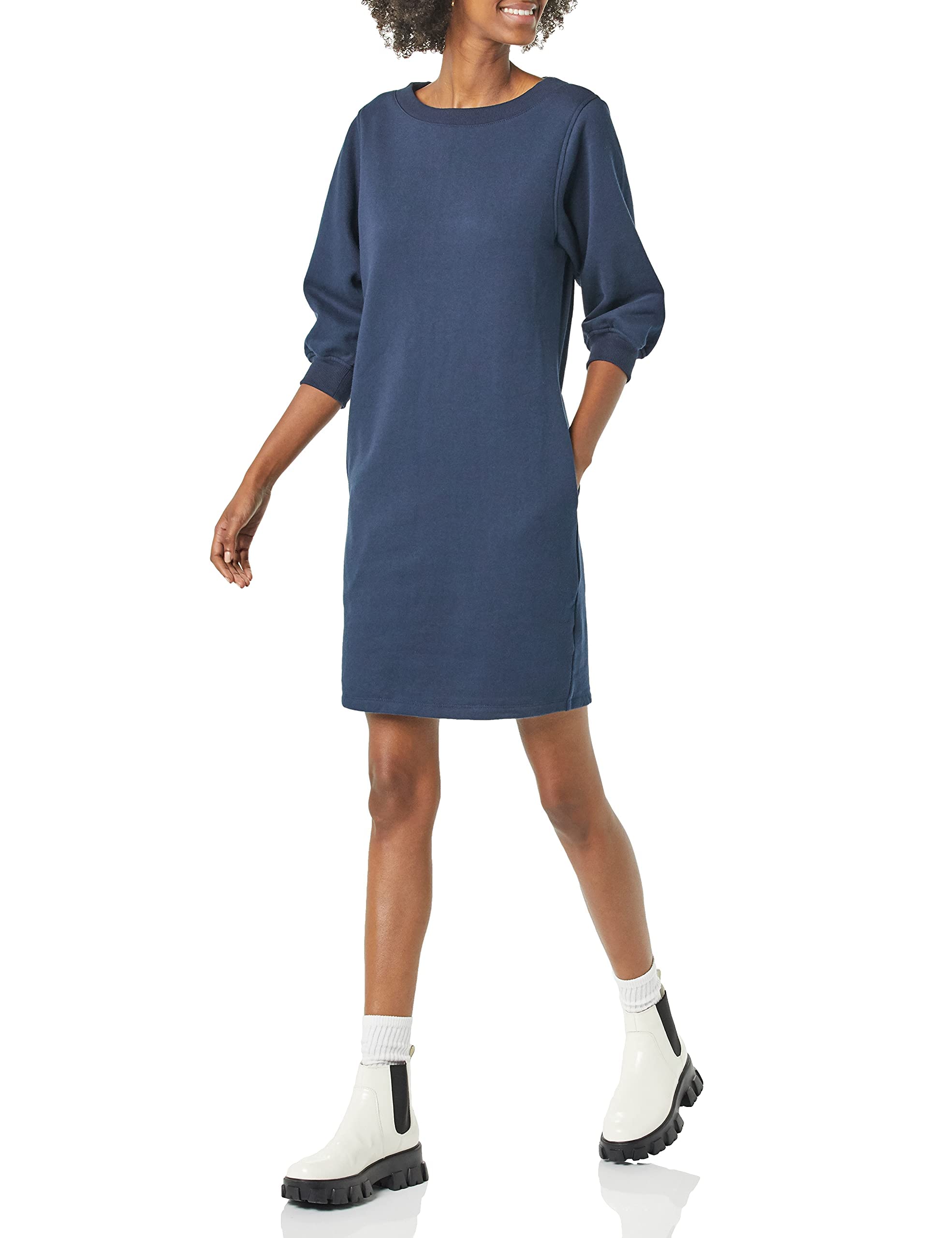 Amazon Essentials Ladies Fleece Blouson Sleeve Crew Neck Sweatshirt Dress (Plus-Sizes Available)