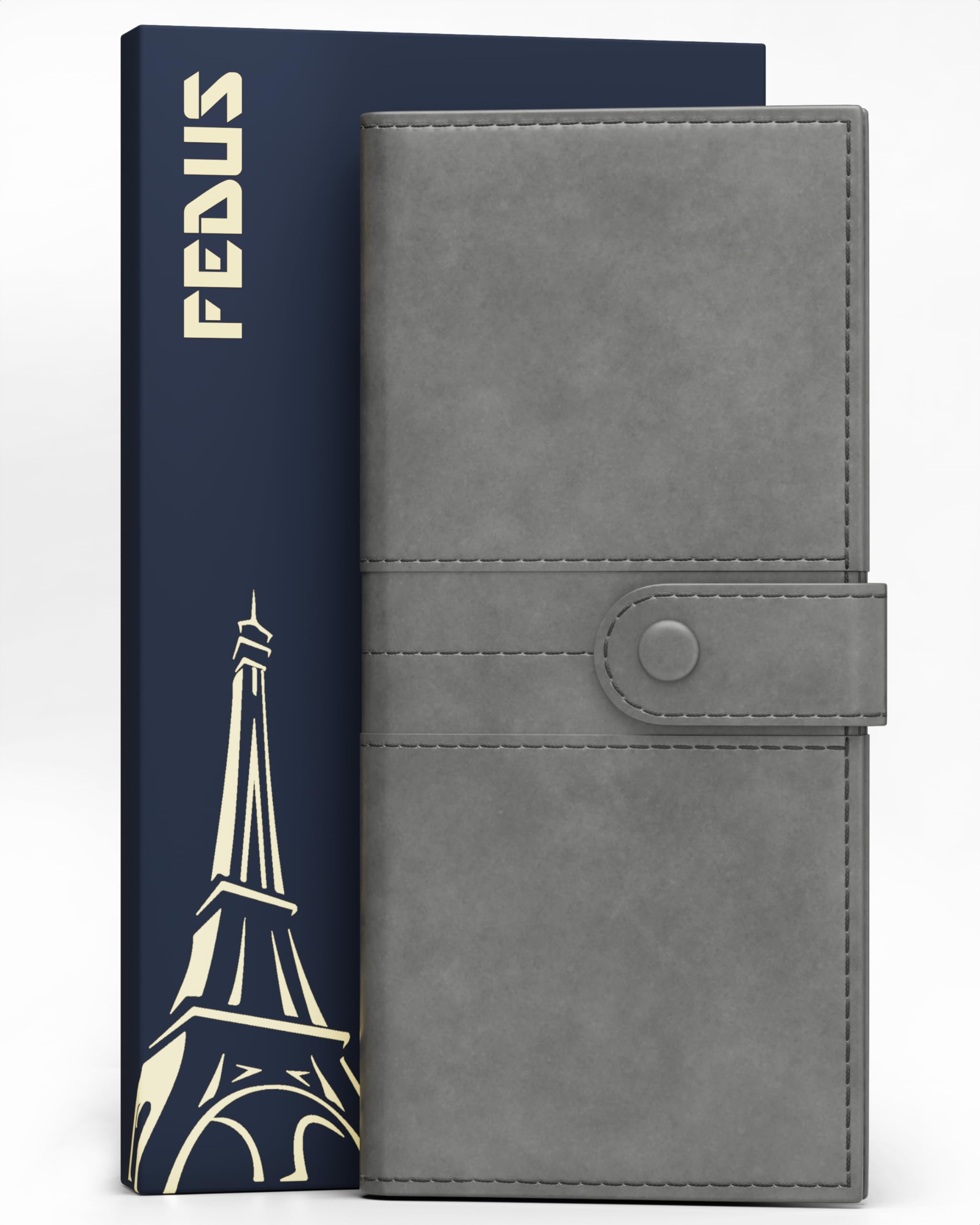 FEDUS Leather Premium Long Currency Holder,Passport Holder for Unisex, Wallet with Card Holder,Id Card,Ticket,Currency,Boarding Pass Slots RFID Protected Travel Accessories Organiser,Grey
