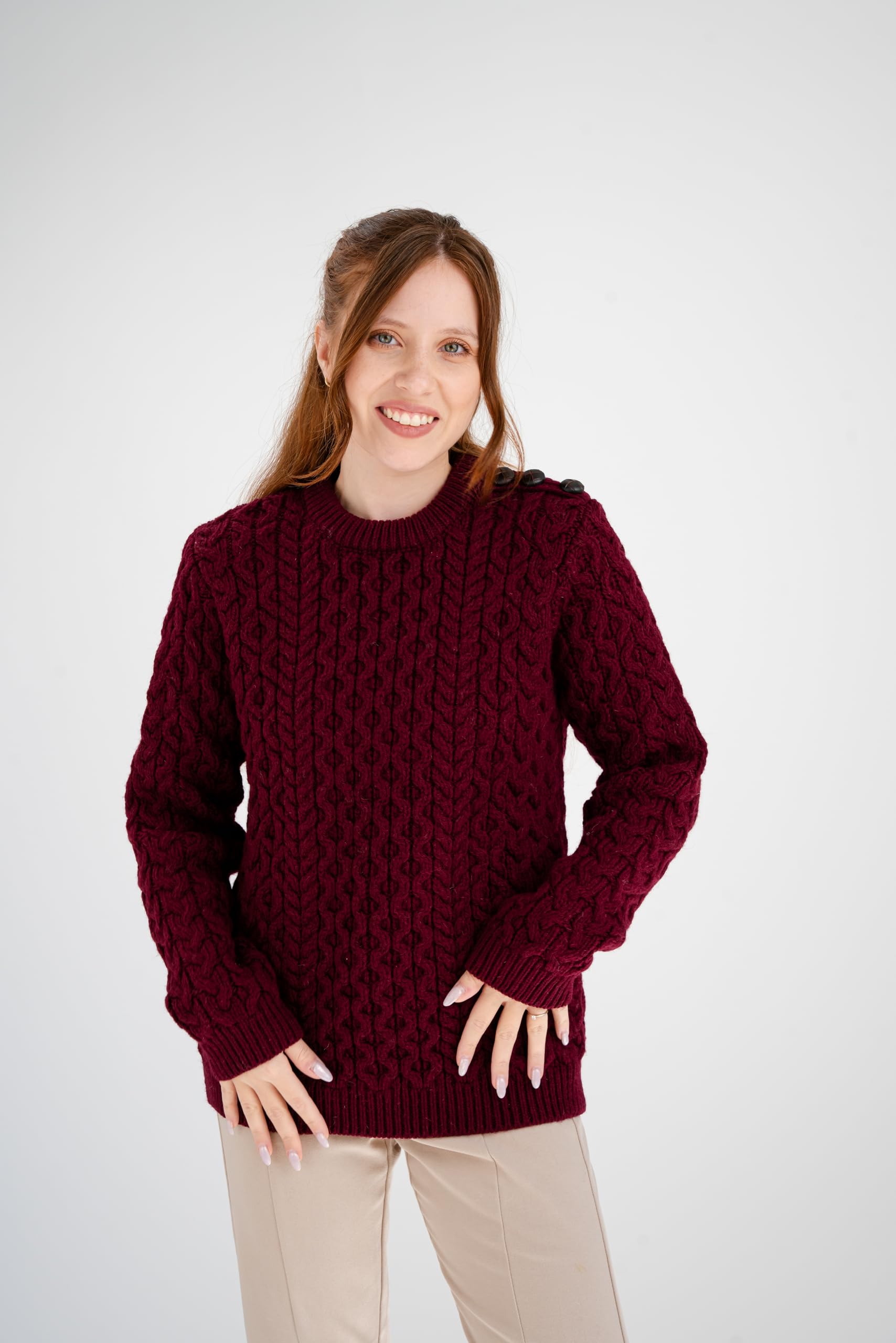 SAOL Maglia da donna 100% lana merino con bottoni laterali