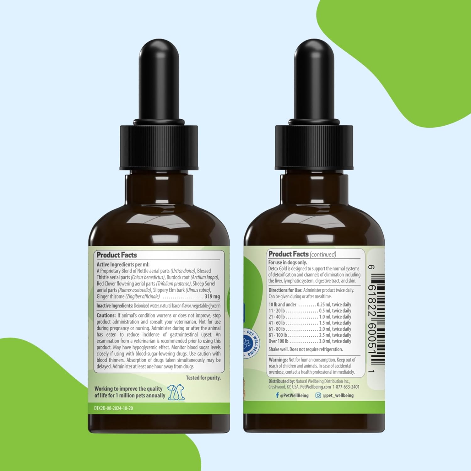 Pet Wellbeing Detox Gold for Dogs - Gentle Detoxification & Elimination Support, Immune System Care, Nettle, Blessed Thistle, Burdock Root - Veterinarian-Formulated Herbal Supplement 2 oz (59 ml)