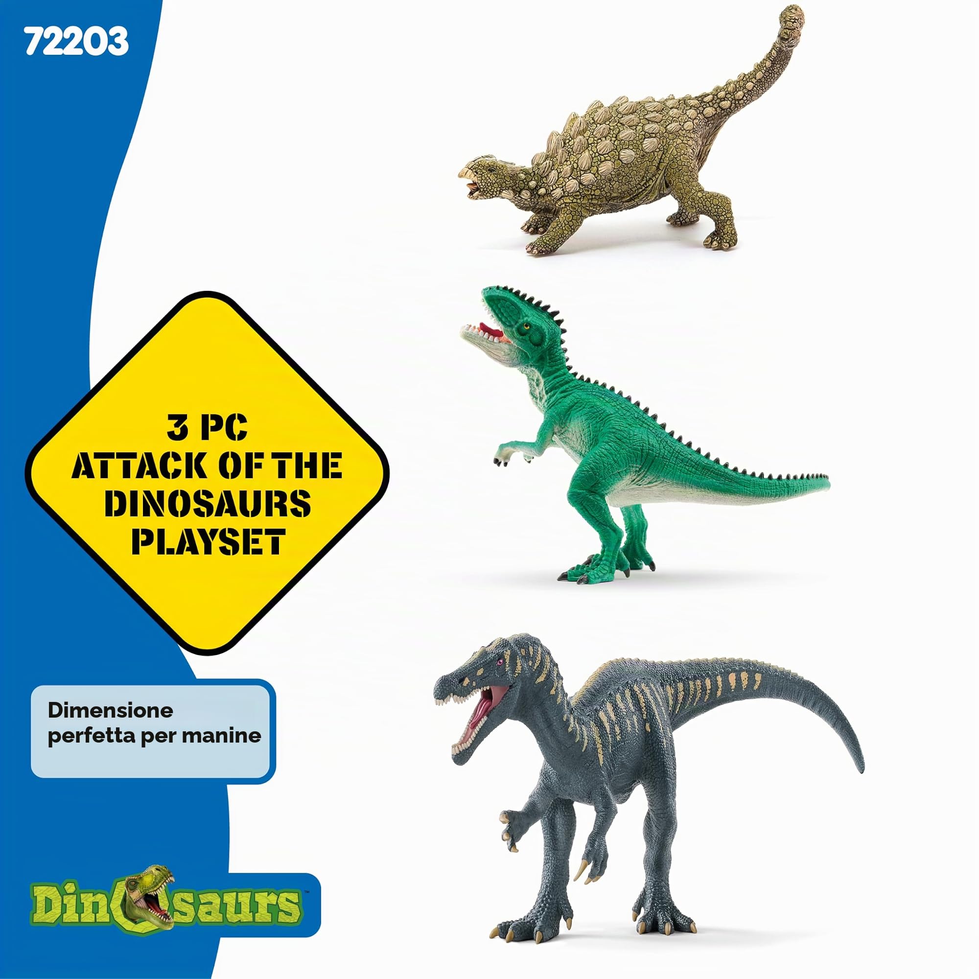 SCHLEICH DINOSAURS | Attacco del trio di dinosauri 72203 | Set con Giganotosauro, Baryonyx e Ankylosauro | Giocattolo dinosauri | Idea regalo per bambini dai 3 anni | esclusiva Amazon