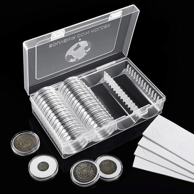 MUROAD 41 mm Coin Capsules, 60 Pieces 50P Coin Holders with Foam Gasket, Coin Storage Case box for Coin Collection