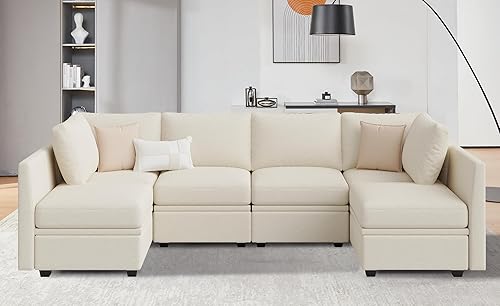 Miniatura 23 de Sofá cama modular seccional, sofá cama reversible, sofá cama modular de 6 asientos con almacenamiento y diván, sofás para sala de estar, gris claro