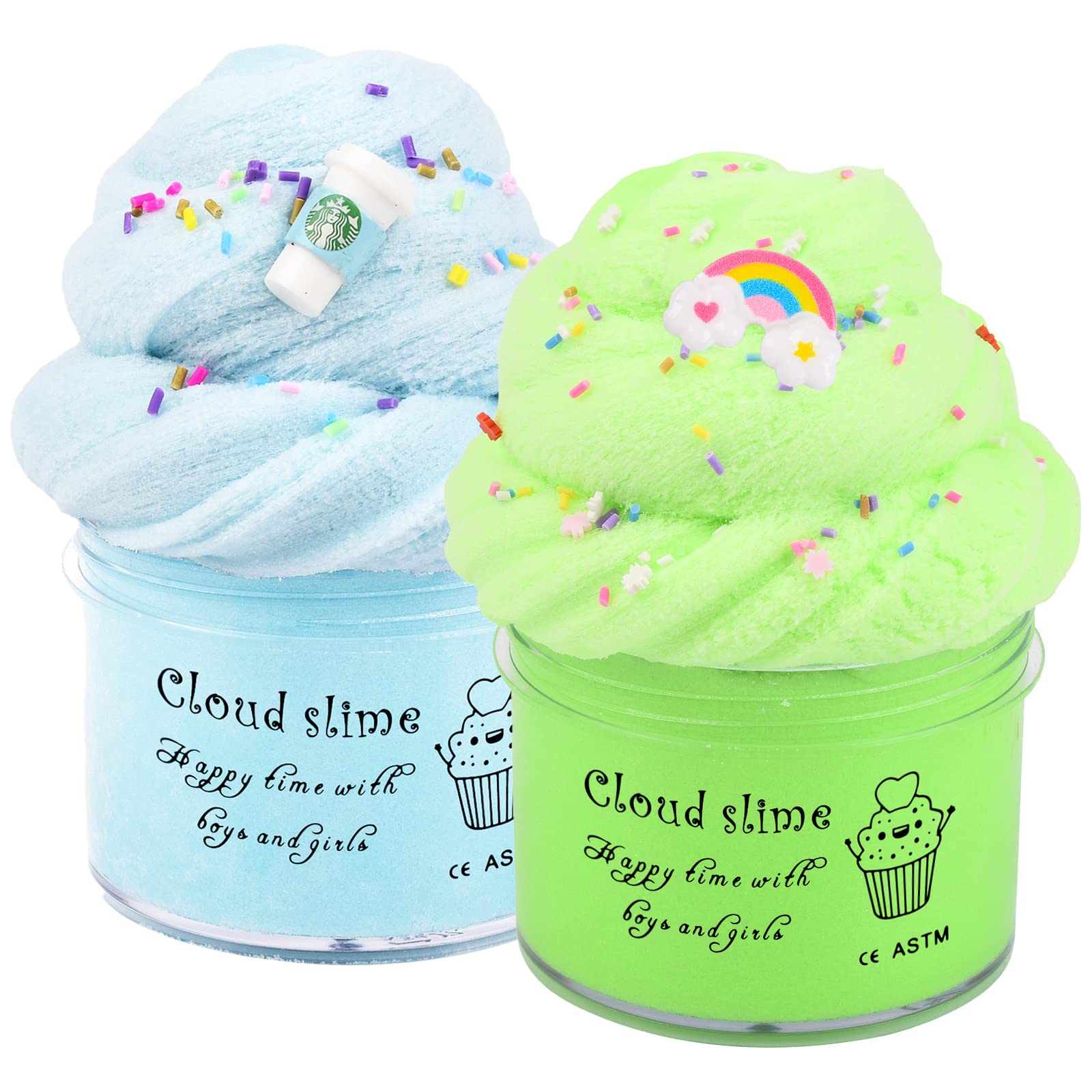 2 Pack Cloud Slime Kit, Super Soft and Non-Sticky, Sky Blue and Green Cloud Slime with Slime Accessories, Scented Slime, Educational Toys for Girls Boys, Stress Relief Toy