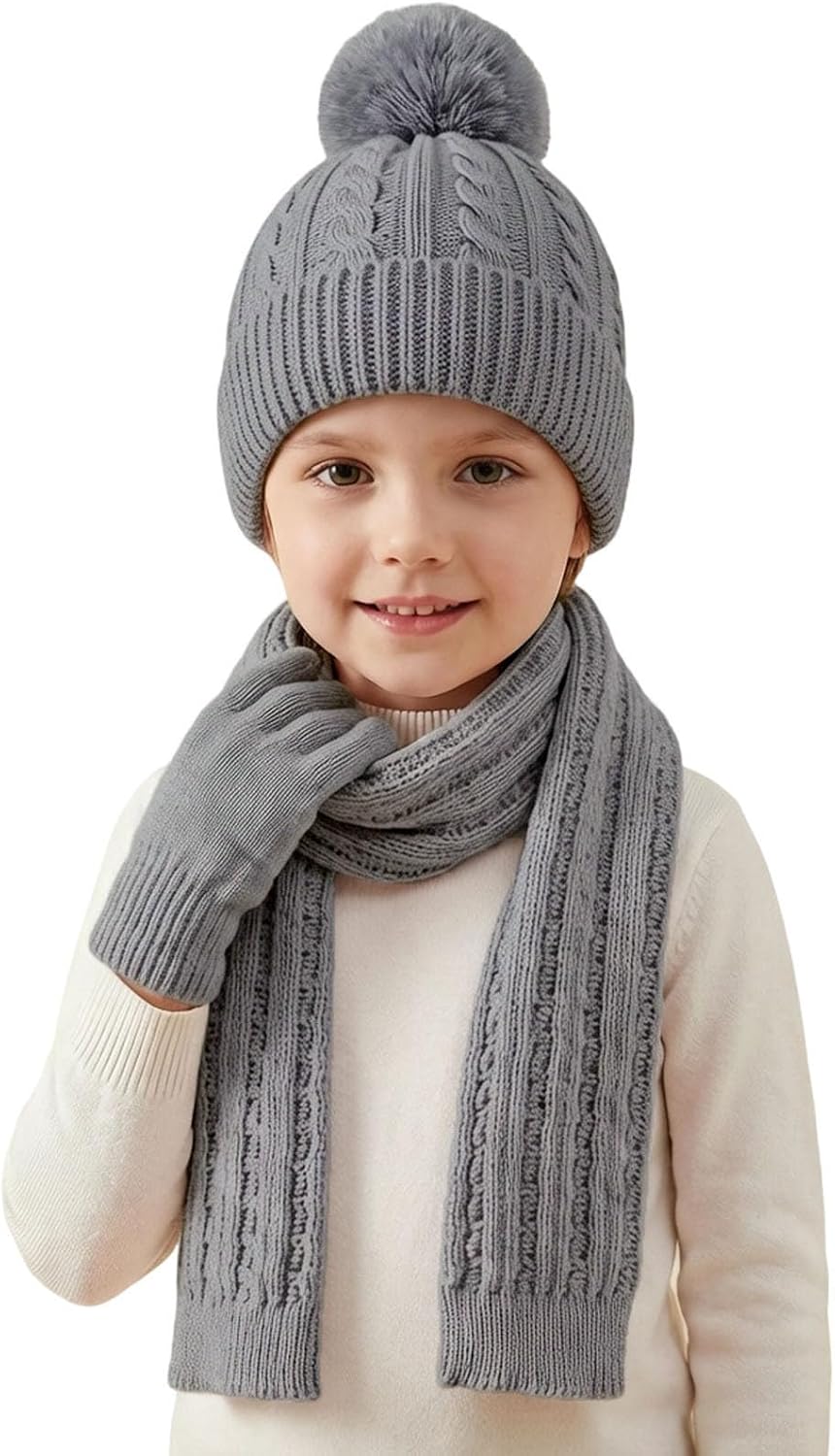 Girl Winter Knit Hat Scarf Hand Warmers 3 Piece Cold Weather Set