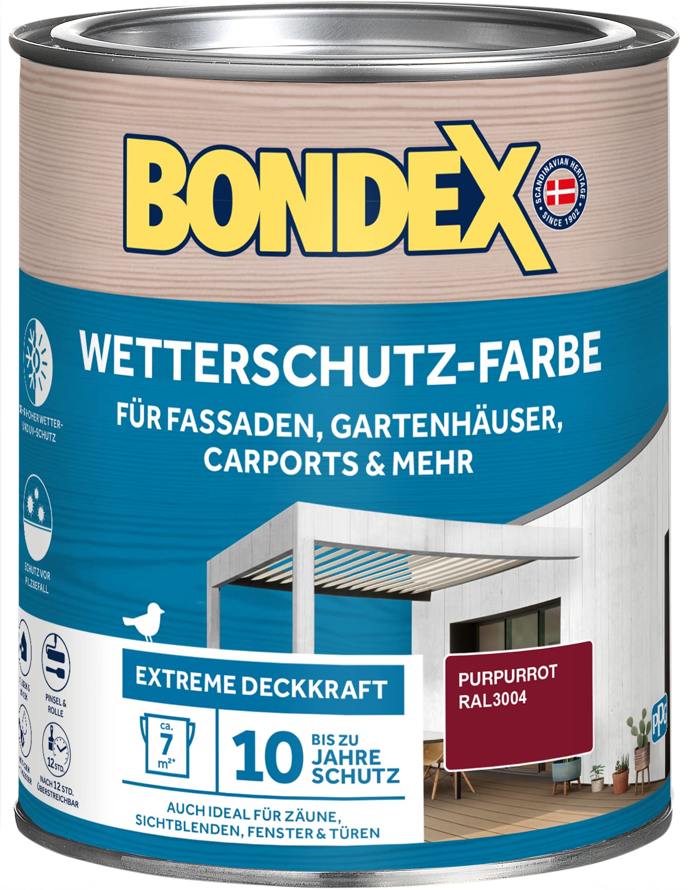 Bondex Wetterschutz Farbe Purpurrot (RAL3004) 0,75 L – für ca. 7 m²