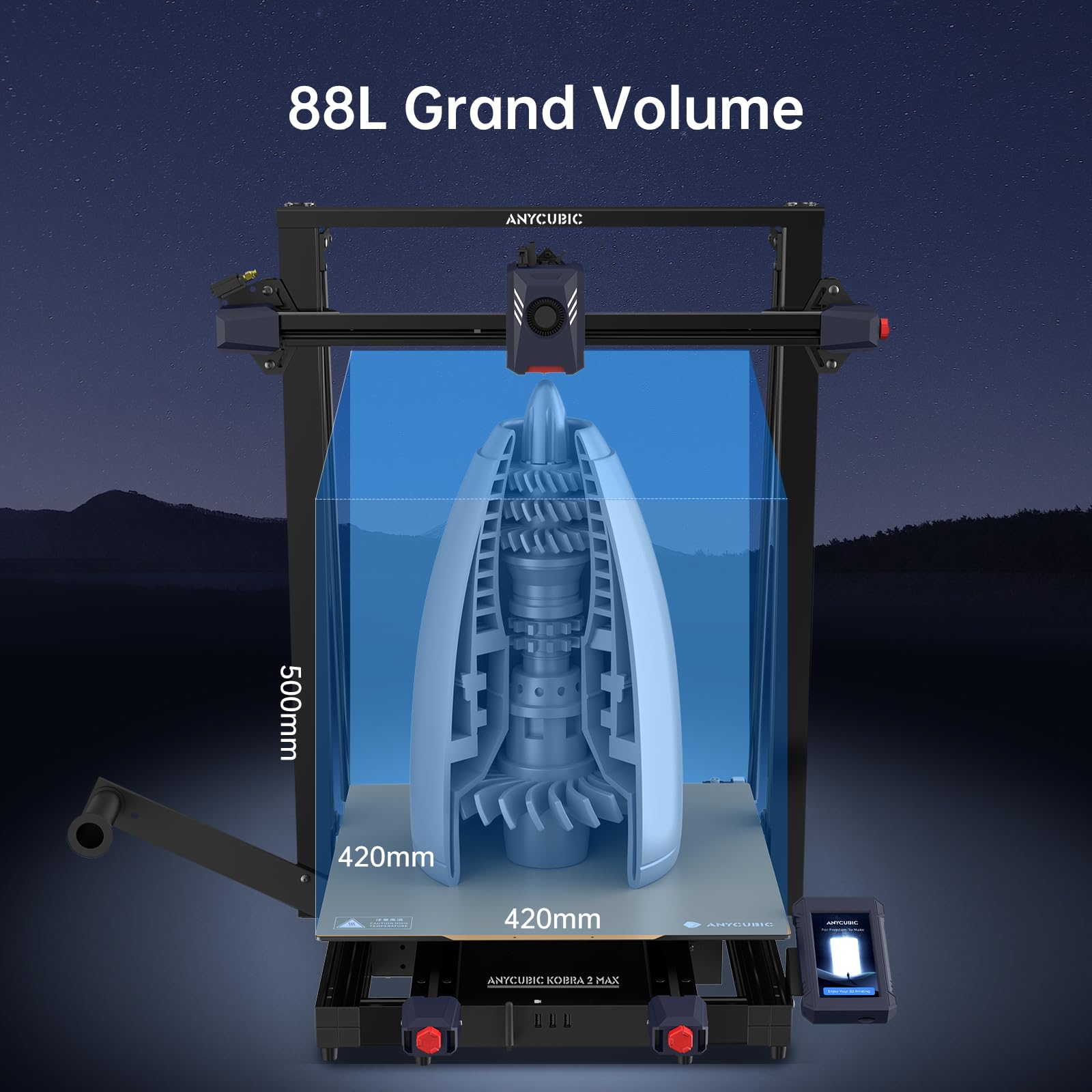 Imprimante 3D Anycubic Kobra 2 Max, 500mm/s Impression Haute Vitesse, Grand 88L Imprimantes 3D avec Auto Nivellement et Haute Performance, Prend en Charge Anycubic APP, Grand Format 420x420x500mm