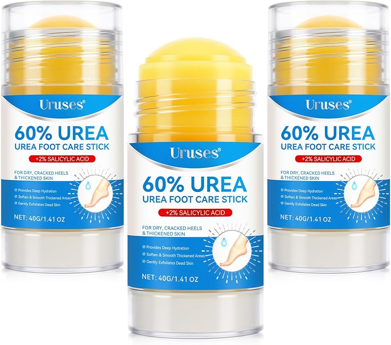 Paquete de 3 crema de urea 60% más ácido salicílico 2% urea en barra para el cuidado de los pies, crema para pies para eliminar callos de los pies, barra hidratante para talones secos y agrietados, manos, rodillas, bálsamo hidratante para el talón, fácil de usar