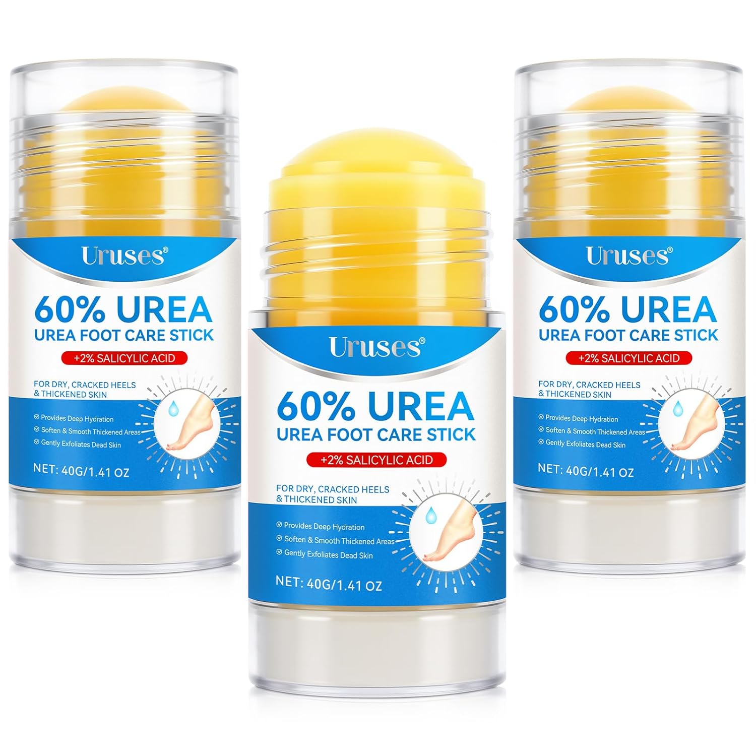 Qawnfy Crack Feet Prevention Stick, Urea Cream 60%, Anti Crack Foot Cream Stick, Strength Moisturizer Foot Lotion stick, Softening and Nourishing Cream, for Dry, Cracked Heels & Thickened Skin (Pink+Blue)