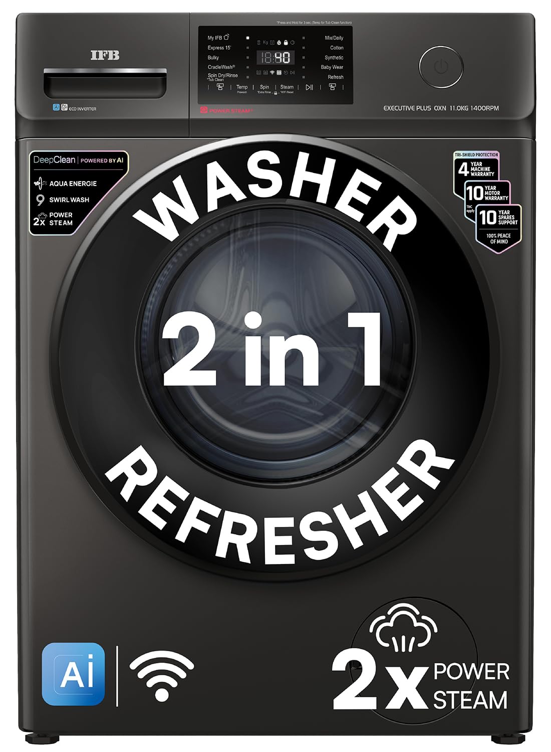 IFB 11 Kg 5 Star, DeepClean®, AI Powered, WiFi, Fully Automatic Front Load Washing Machine (EXECUTIVE PLUS OXN 1114 CMS, PowerSteam®, 9 Swirl, Steam Refresh, Inbuilt Heater, Eco Inverter, Onyx)-image-35