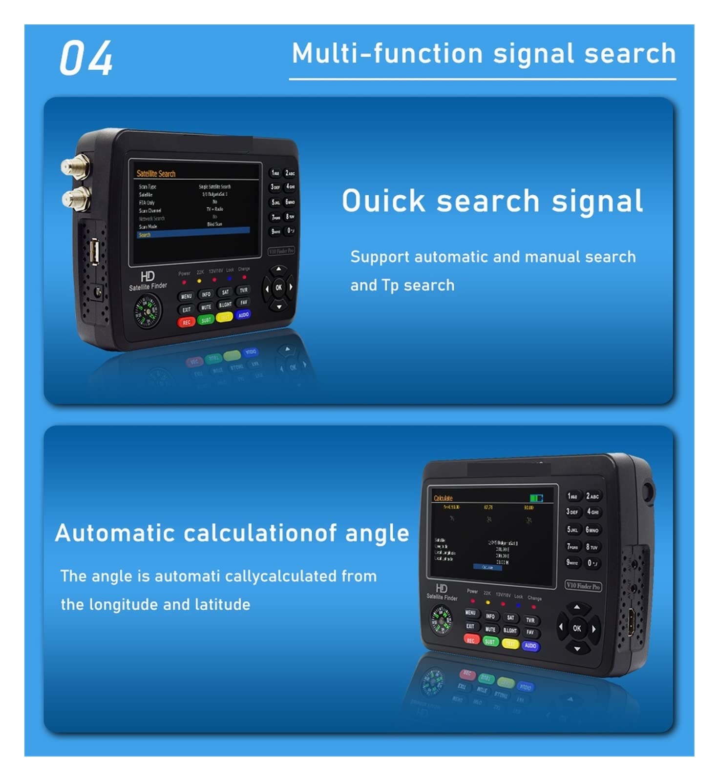 V10 Finder Pro Digital Satellite 4.3 Pouces LCD Signal Compteur Satfinde, Traqueur de Samedi