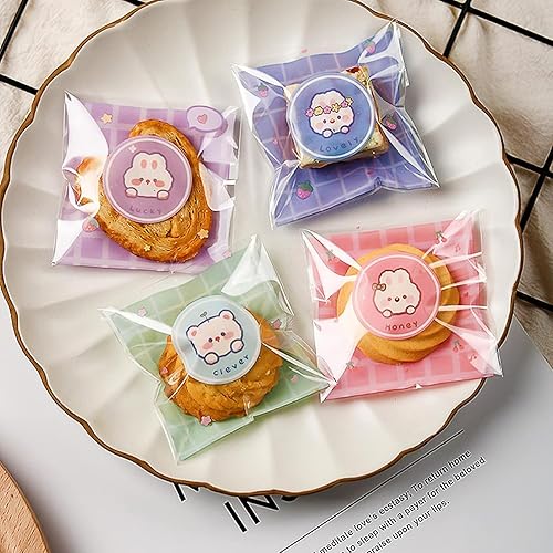 Miniatura 3 de 100 bolsas de galletas autoadhesivas para regalo, bolsas de celofán lindas para galletas, dulces, chocolate para hornear, galletas y galletas, bolsa