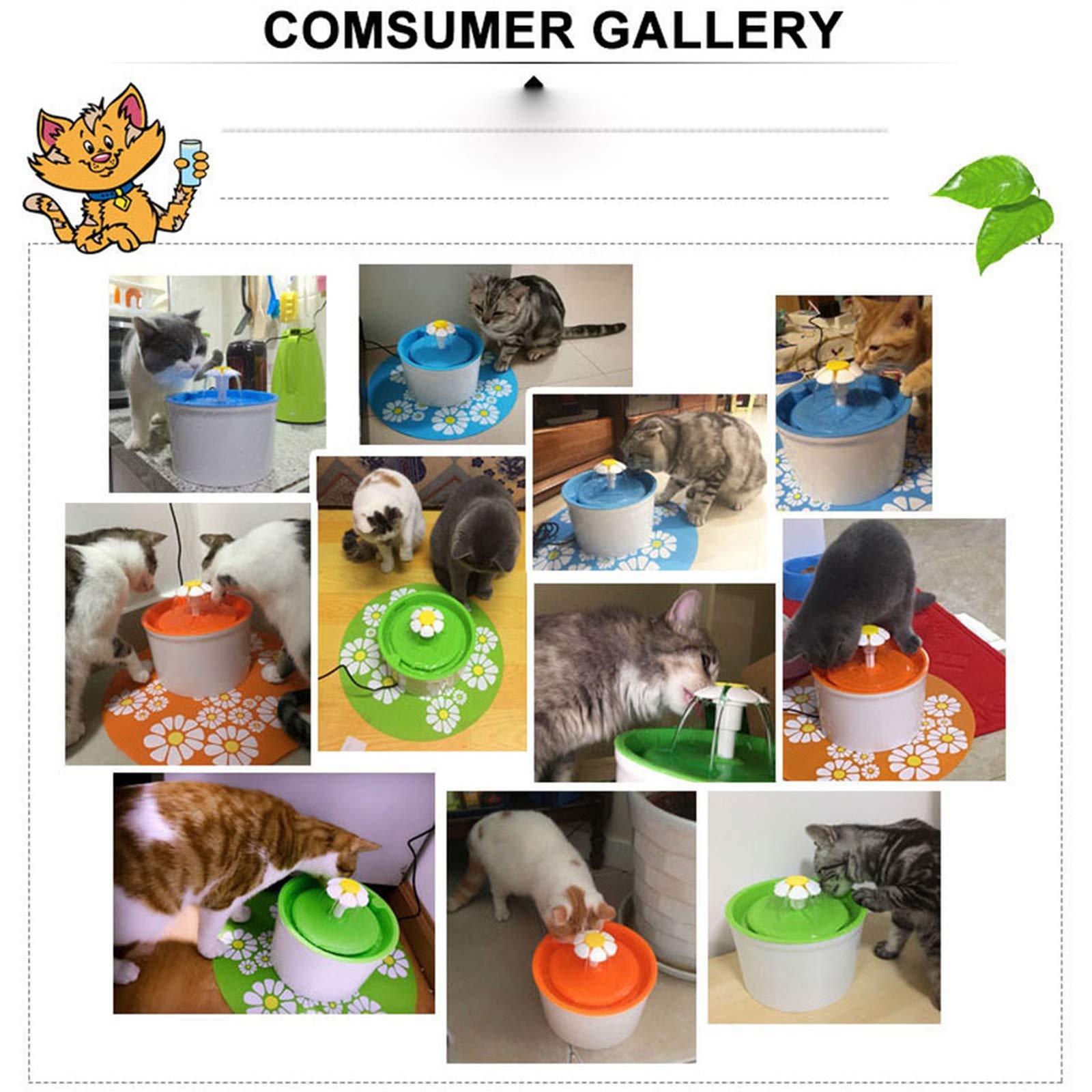 Fontana per Animali Domestici, Erogatore d'Acqua Elettrico Automatico Super Silenzioso da 1,6 Litri, Fontana per Gatti con Fiori Silenziosi con 5 Filtri di Ricambio E 1 Tappetino in Silicone