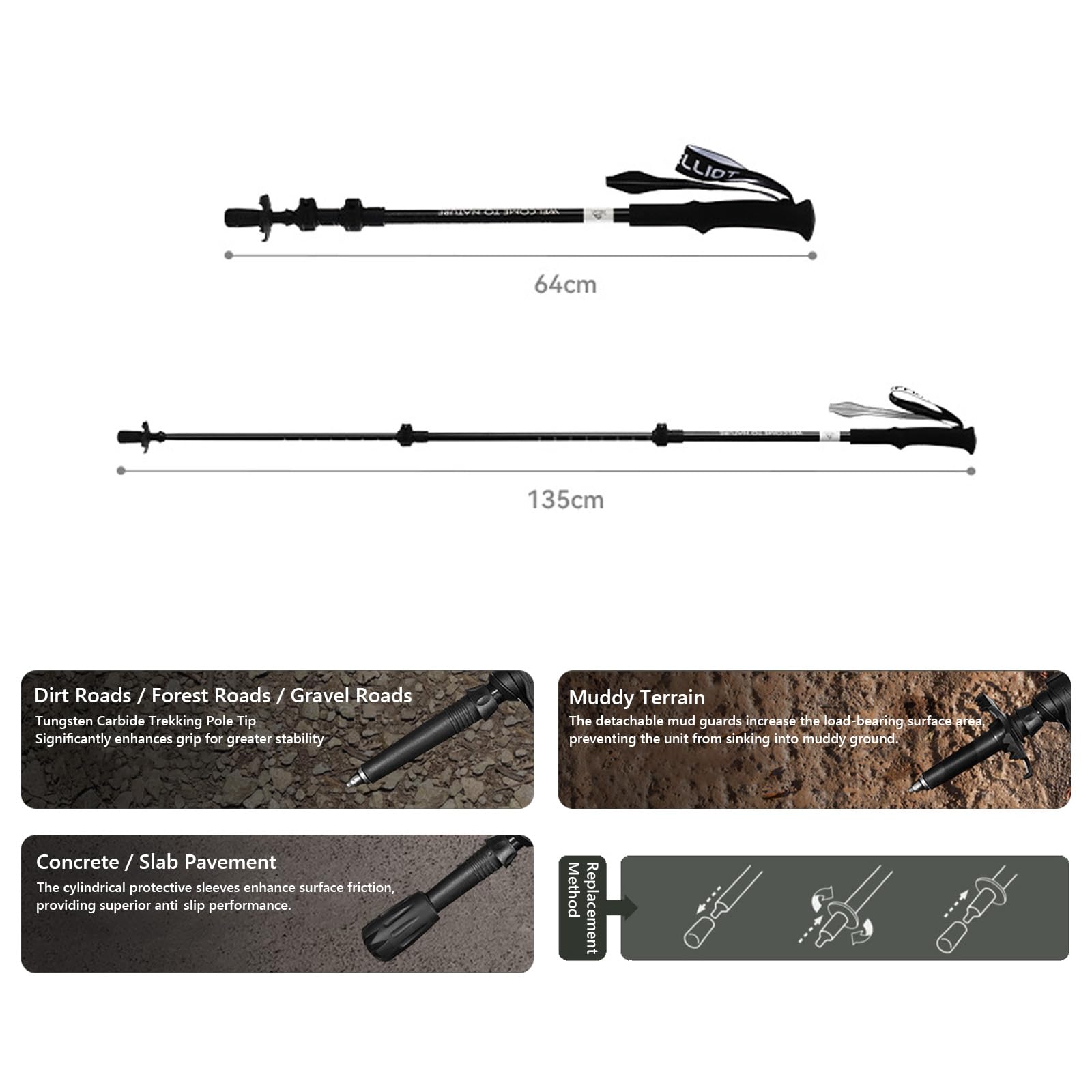 Wanderstöcke, Nordic Walking Stöcke, Teleskop, Ultraleichte Trekkingstöcke, Mit Gummipuffer-Set, Verstellbar, Wanderstöcke Aus Carbonfaser, Spitzen Aus Carbon-Wolfram-Stahl, 2er-Set