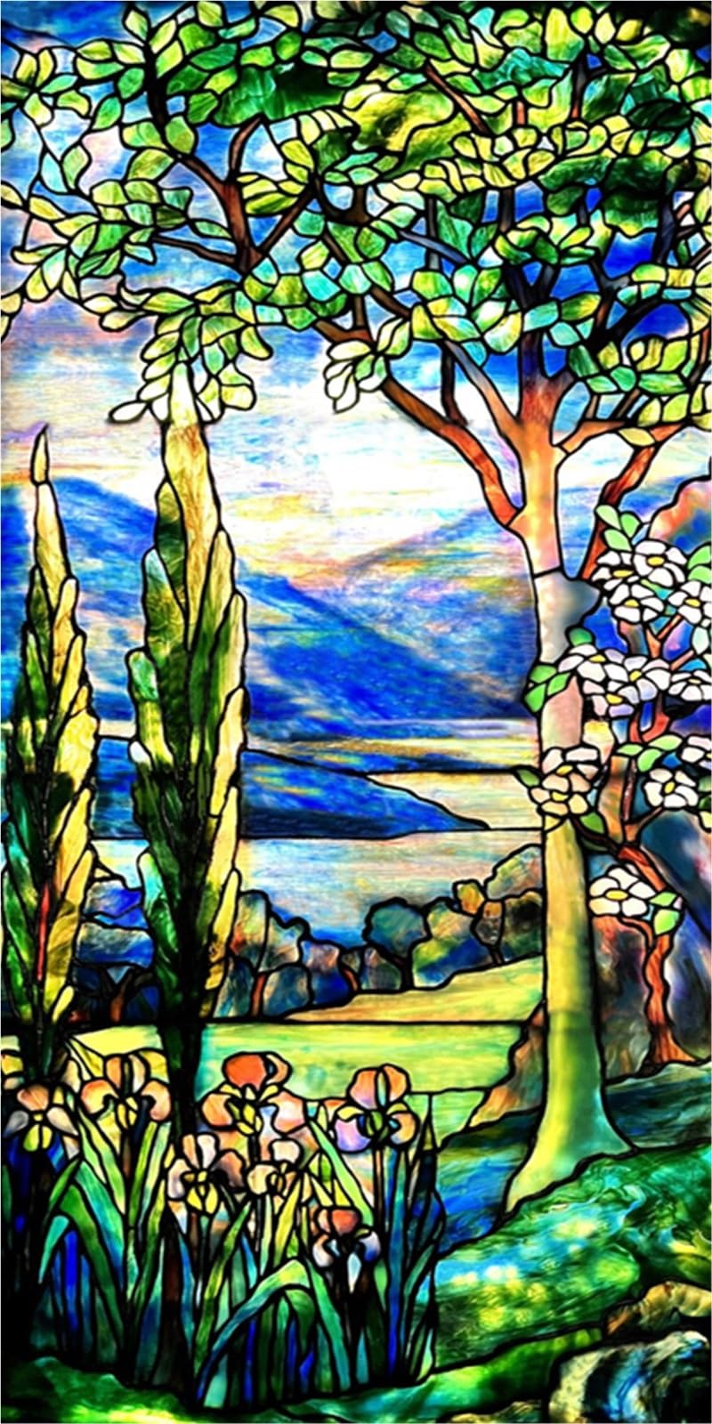 Stained Glass Window Film,Frosted Privacy, Static Cling,Vintage Colorful Stickers for Glass Windows(Color 19,56X116cm)