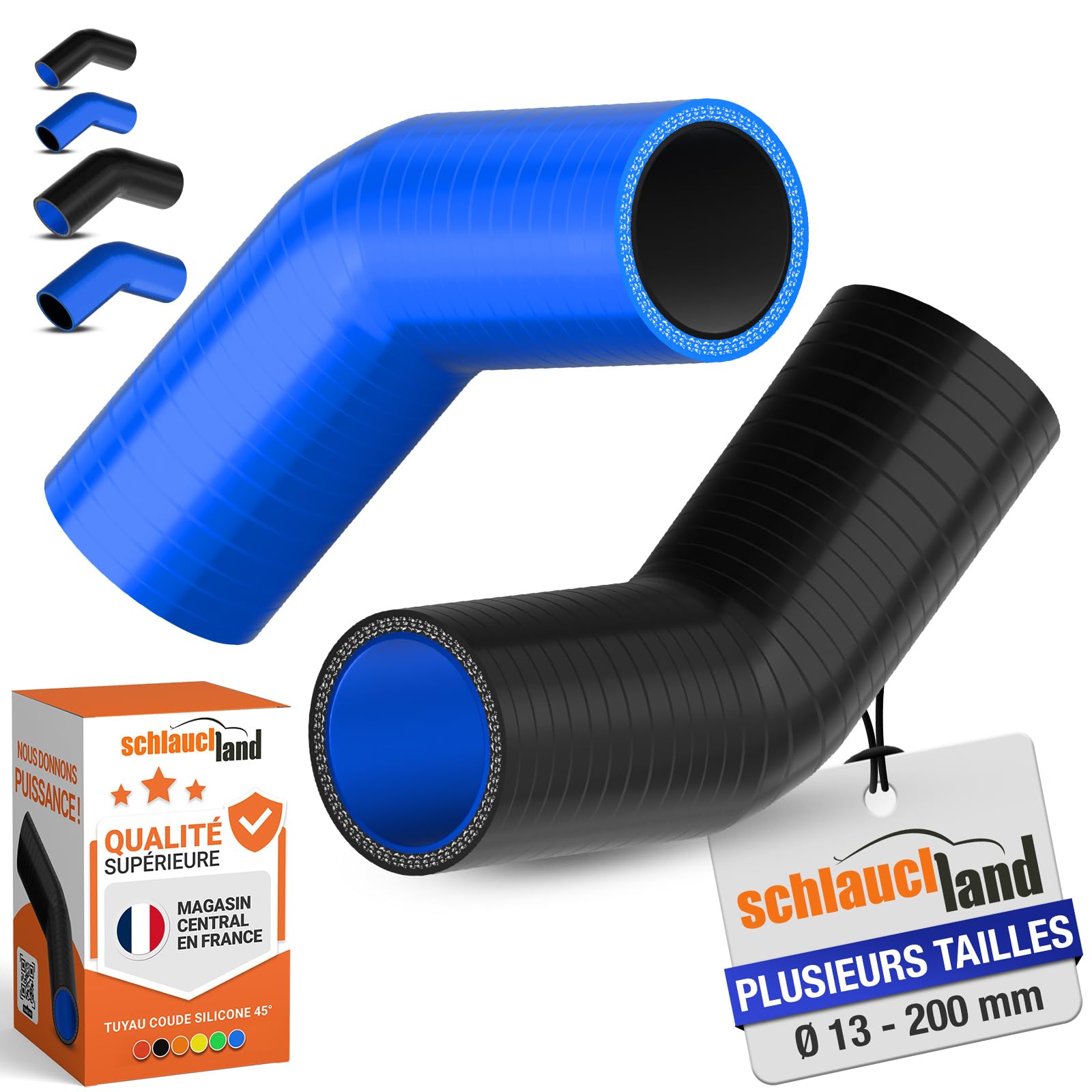 DURITE COUDE en SILICONE 45° DEGRÉS Ø 102mm NOIR TUYAU 200°C Flexible