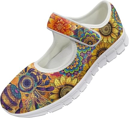 JoyLamoria Aztec Running Horse Walking Shoes Stylish Strap Mary Jane Shoes Adjustable Barefoot Shoes Womens US 4-9