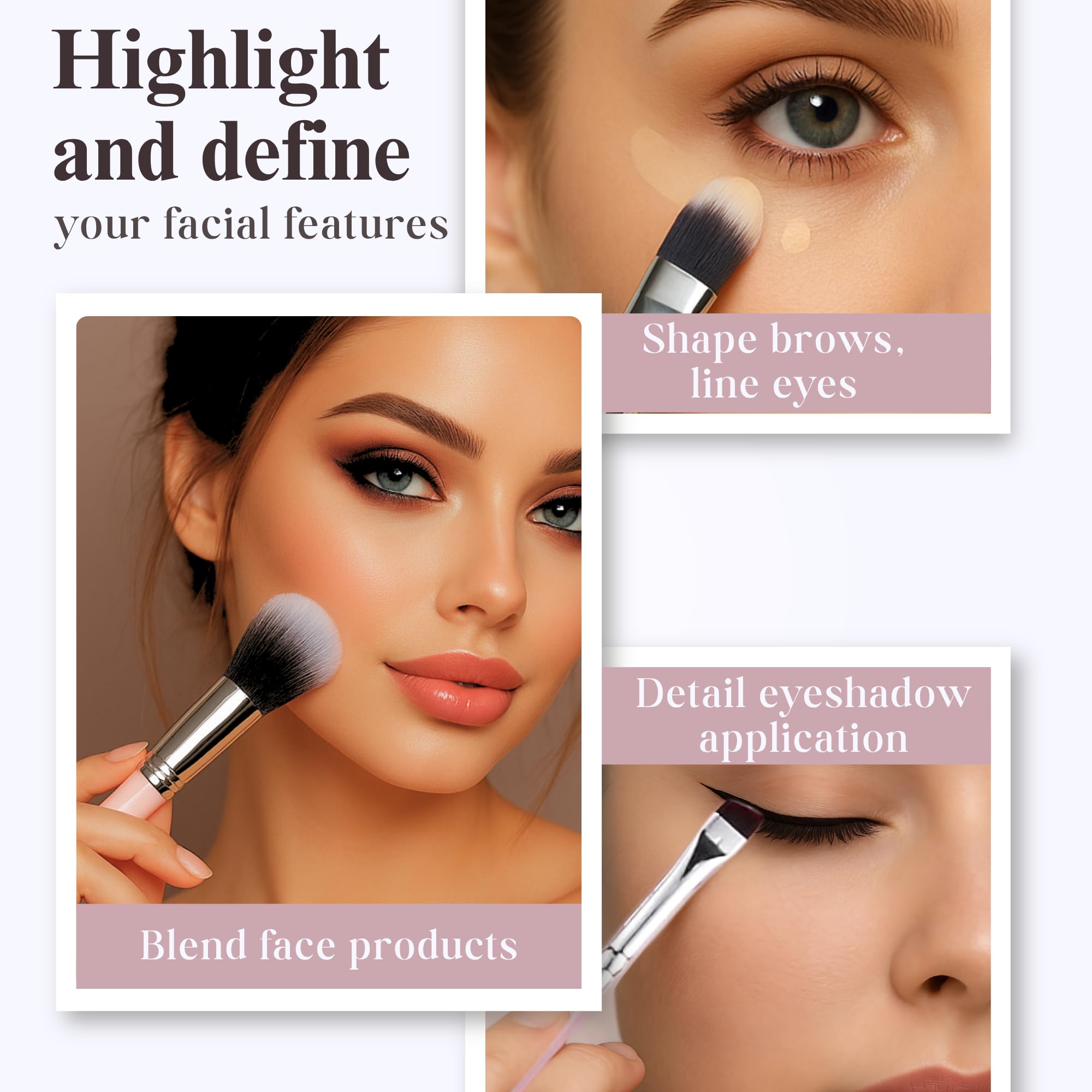 Makeup Brush Set (9 Pieces), Includes Foundation, Powder, Concealers, Highlighter, Contour, Eye Shadows & Blush Brushes - Image 4