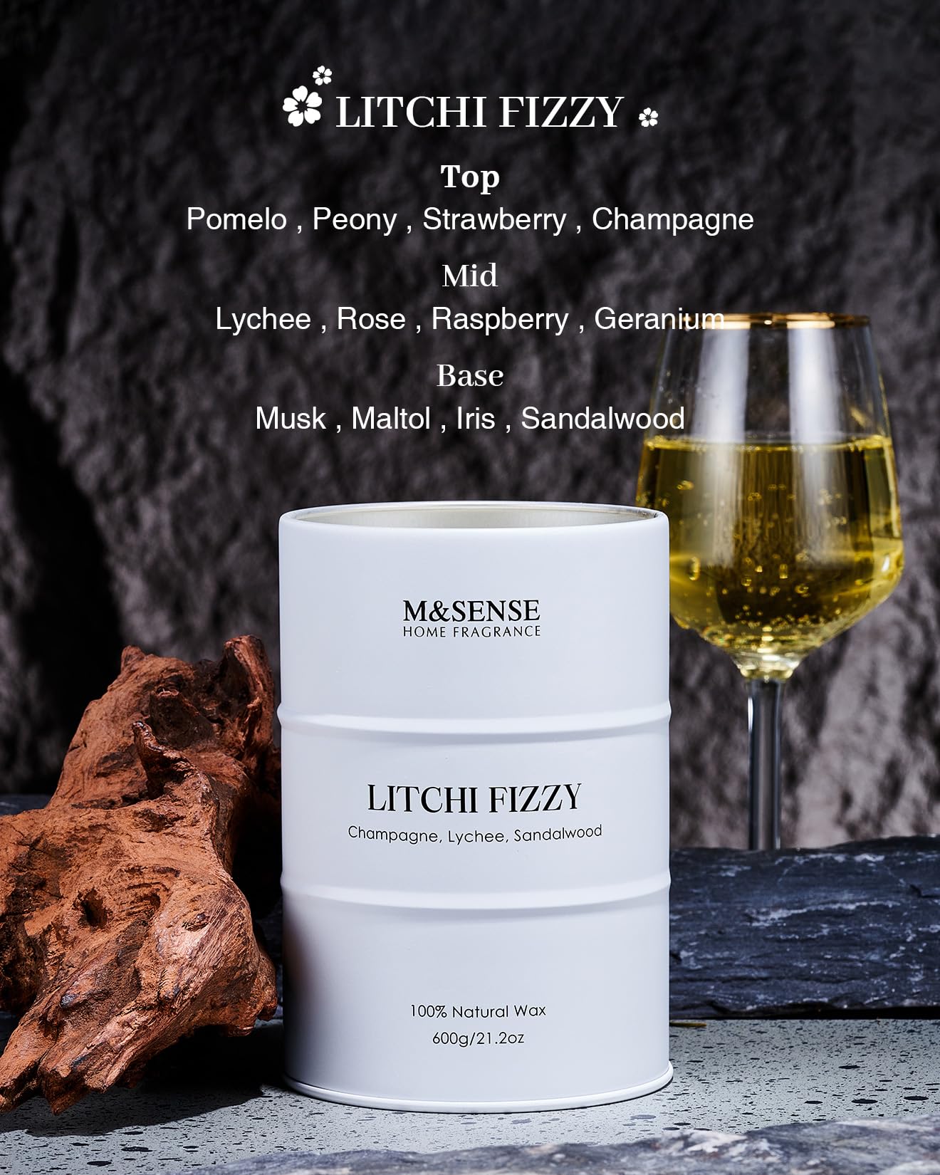 M&SENSE candele profumate grandi di soia Litchi, candela naturale non tossica, regalo compleanno donna, candela rilassante per aromaterapia, regali per donne, mamma e fidanzata, Fino a 120 ore