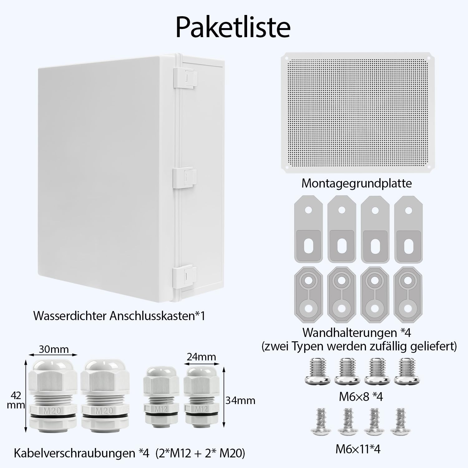 LeMotech Scatola di distribuzione impermeabile, IP65, alloggiamento in plastica ABS, con piastra di montaggio, supporto da parete, coperchio incernierato e connettore impermeabile, 500 × 400 × 200 mm