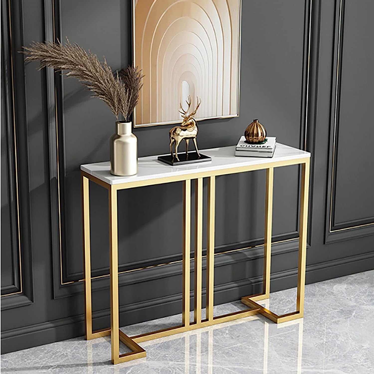 Weston Crafts Living Room Side Table Entrance Table, with Metal Frame, Simple Sofa Table, Console Table for Small Space