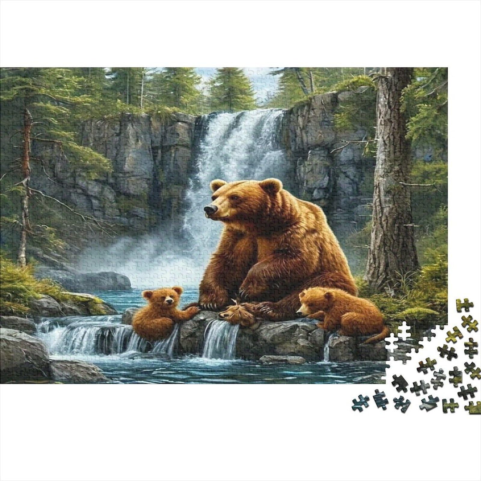 Wild Brown Bear Forest 1000 Piece Jigsaw Puzzle Paper Adult Puzzle Game Waterfall Nature View Family Focus Home Relax Gift 38x26cm/1000pcs โ image 1