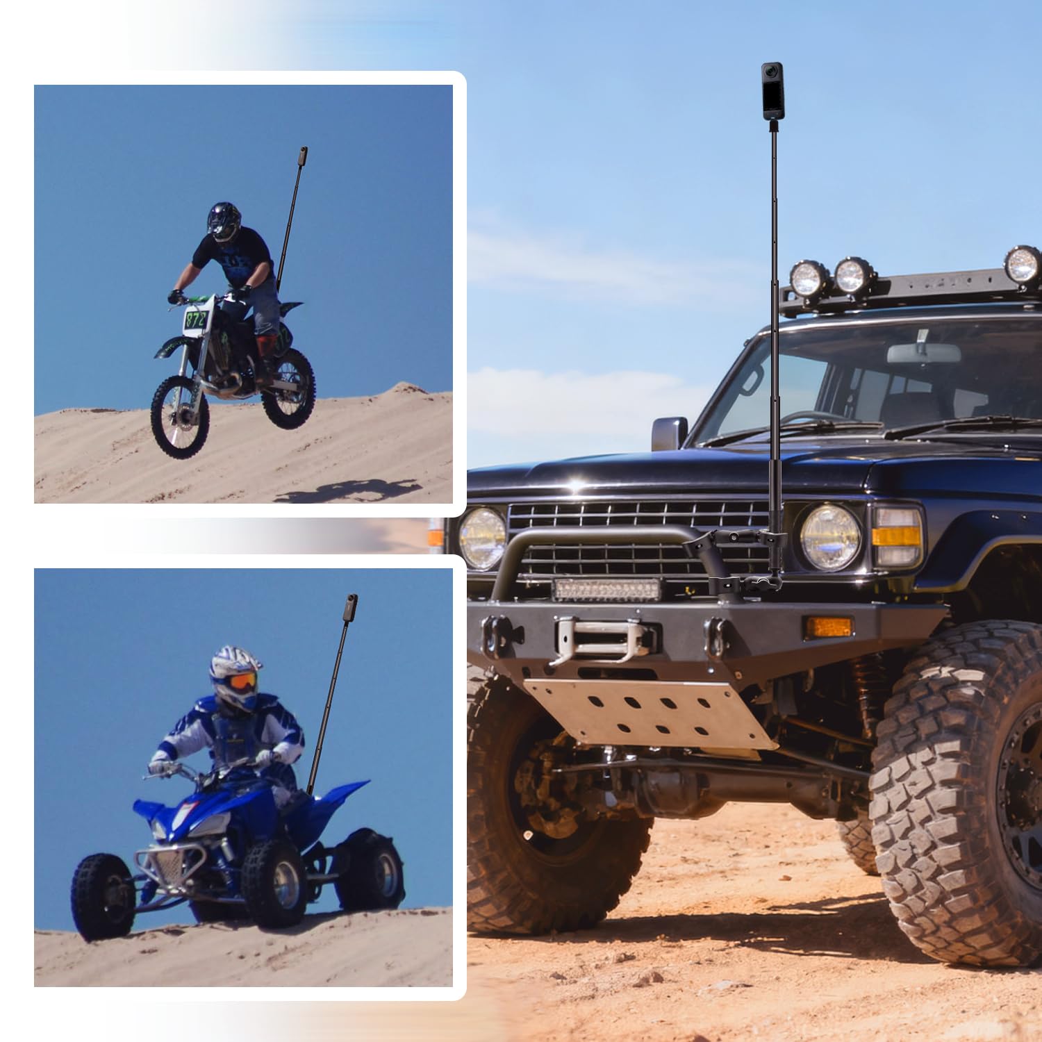 Motorrad Doppelt Klemme Halterung Kit mit 59" Unsichtbarem Selfie Stick kompatibel für Insta 360 X5 X4 X3 X2 X ONE RS R GO 3 Aluminium Legierung Hochbelastbar Lenker Klemme Halterung Zubehör