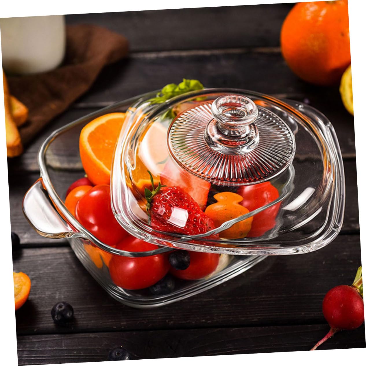 Mikrowellengeeignete Bruchsicher mit Deckel 1l Glasschüssel Hitzebeständiges Glas mit 2 Griffen für Snack Riegel und Kühlschrankgebrauch