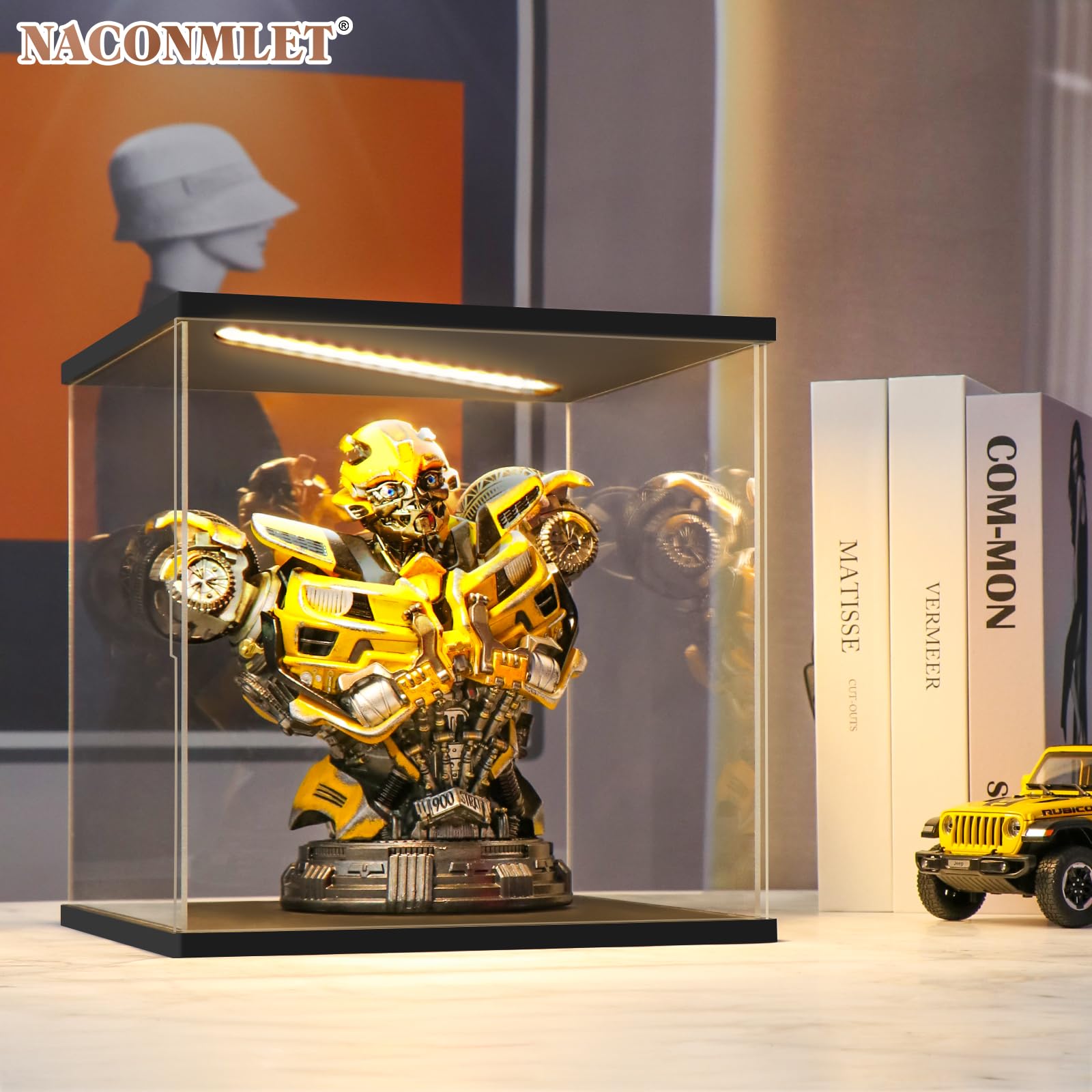 Vetrina in Acrilico Trasparente con Luce a Led,Vetrina Espositiva per Modellismo,Display Case Box per il Collezionismo di Action Figure e Oggetti da Collezione(30x25x30cm)