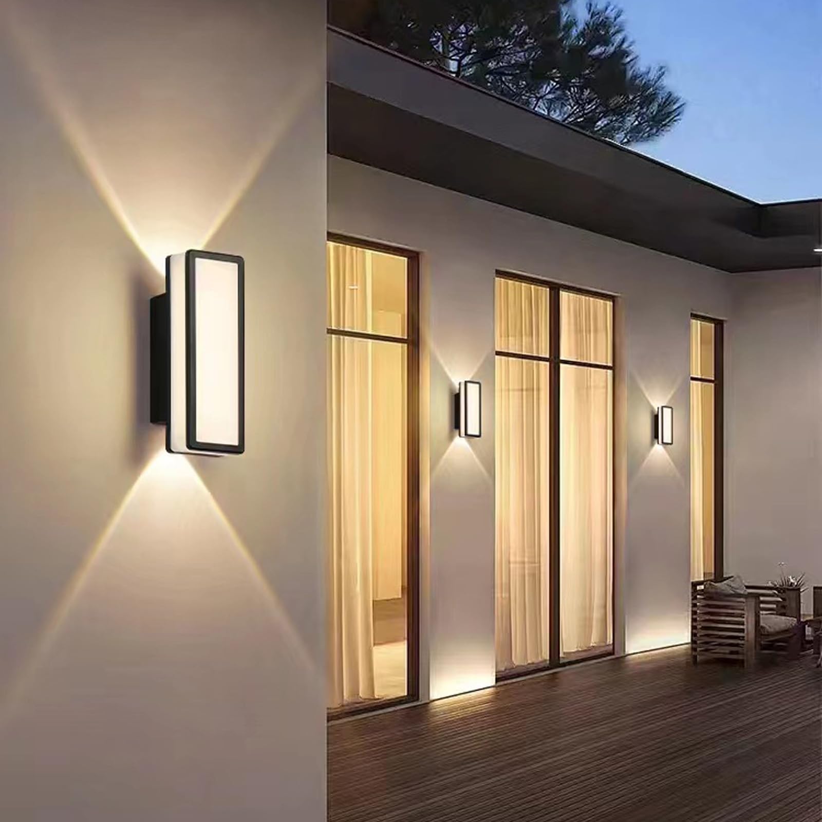 Lampa ścienna LED do użytku na zewnątrz/wewnątrz, IP65, wodoodporna, nowoczesna, dekoracyjna, z aluminium czarnego akrylu, na patio, do garażu (kwadratowy, ciepły, 18 cm)