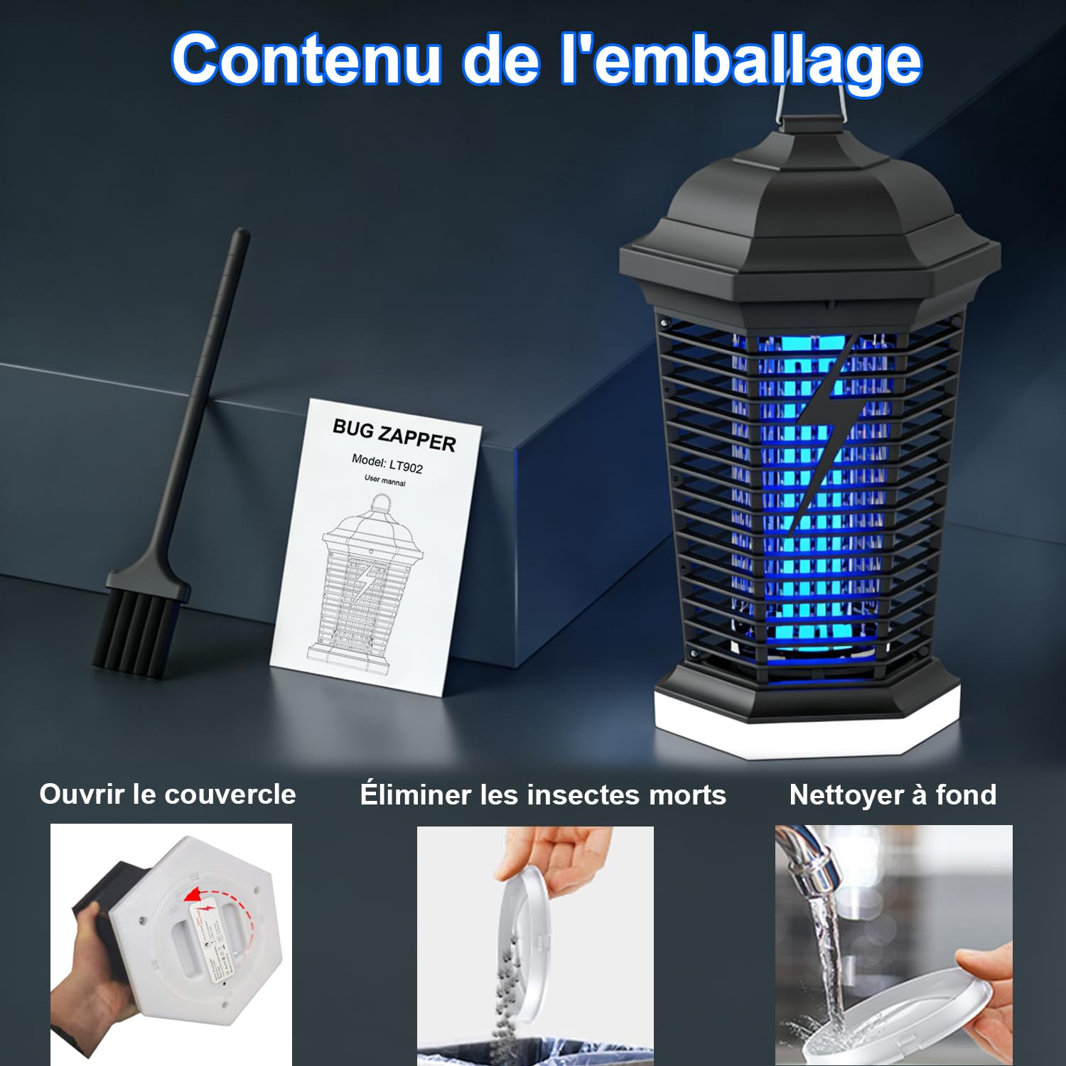 Lampe Anti Moustique avec éclairage LED, 4000V 18W UV Tueur d'Insectes Électrique Anti Insectes Répulsif Efficace Portée 80-100m², Étanche IPX4, pour Intérieur et Extérieur