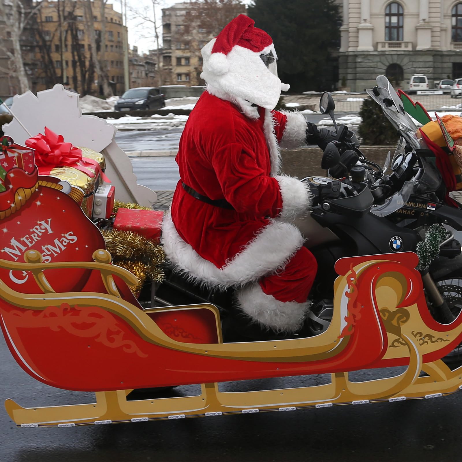 Gorro de Papá Noel para motocicleta con guantes, gorro de Navidad Niktule, funda para casco de moto, divertido regalo de Navidad, gorro de Navidad universal rojo para moto, ciclismo