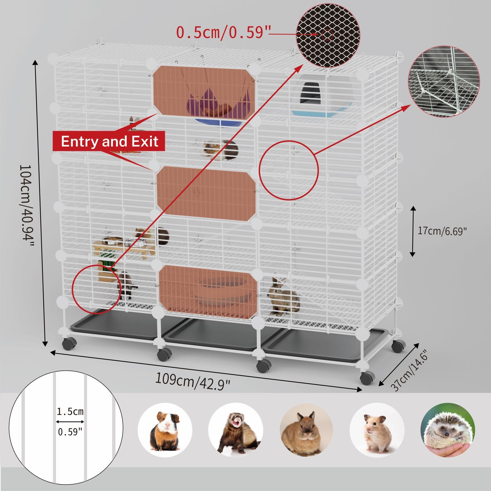 STILLCOVE Jaulas de cobayas de 5 niveles para interiores, con bandeja extraíble y ruedas | C&C - Jaula pequeña para animales con plataforma y rampa, para hurón, hámster, chinchilla, erizo, ratón, mascota